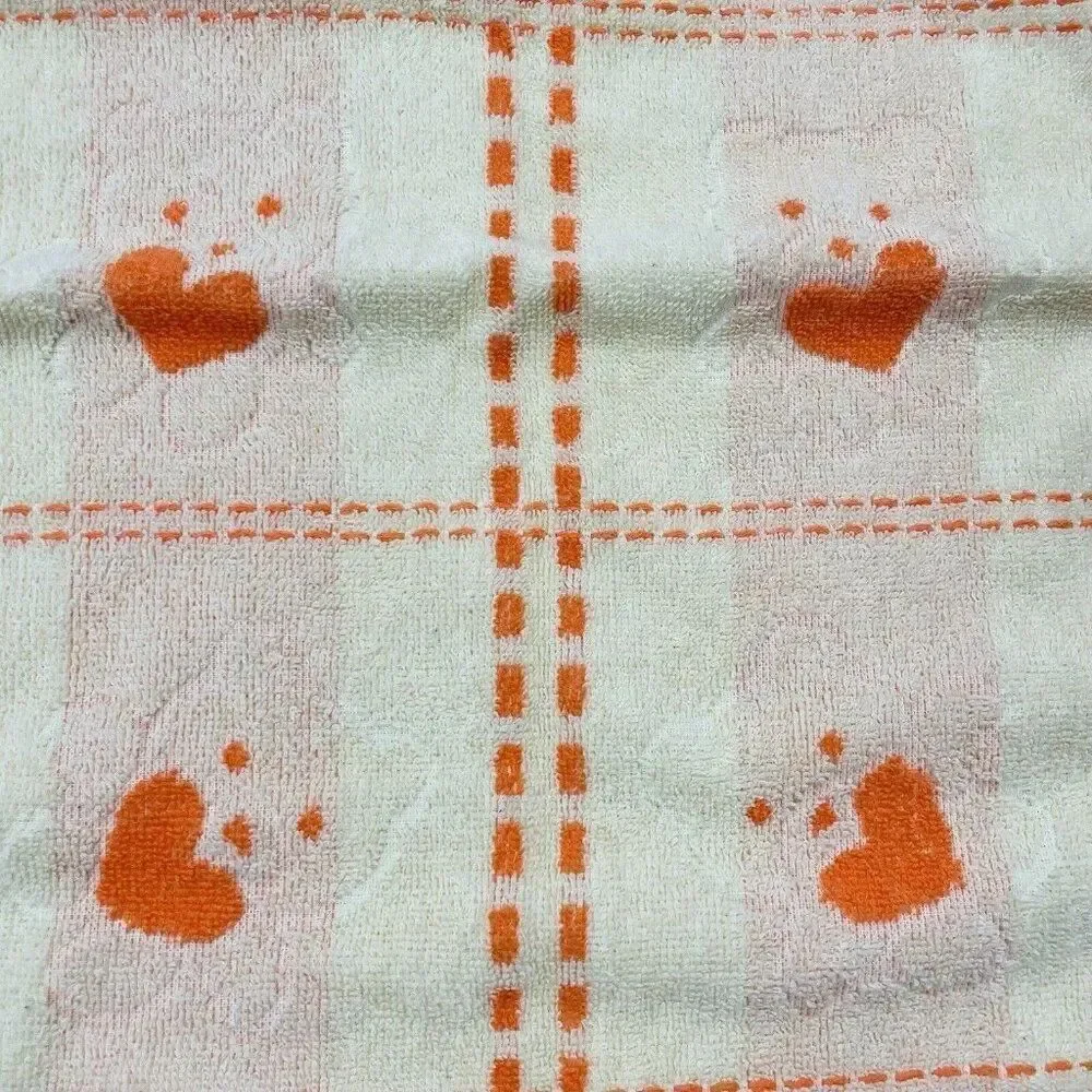 Vintage Jinlan Orange Teddy Bear Cotton Hand Towel 27 x 13 Hearts Flowers Kawaii